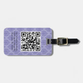 Paarse Damask QR CODE Aangepast Bagagelabel (Voorkant horizontaal)