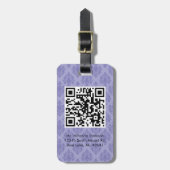 Paarse Damask QR CODE Aangepast Bagagelabel (Voorkant verticaal)