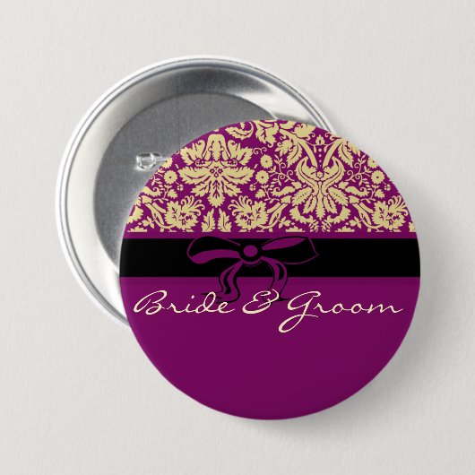 Paarse Damask Ronde Button 7,6 Cm (Voorkant /achterkant)