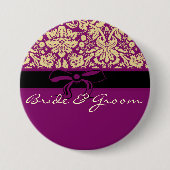 Paarse Damask Ronde Button 7,6 Cm (Voorkant)