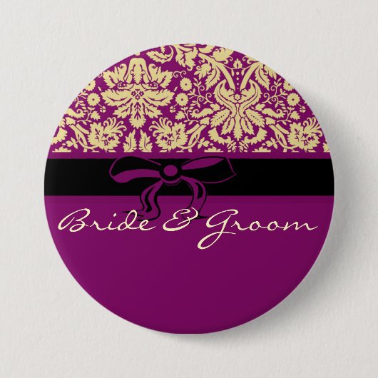 Paarse Damask Ronde Button 7,6 Cm (Voorkant)