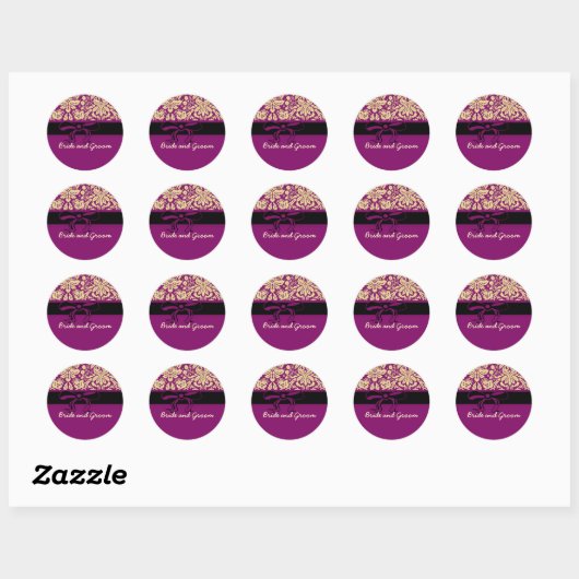 Paarse Damask Ronde Sticker (Vel)