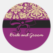 Paarse Damask Ronde Sticker (Voorkant)