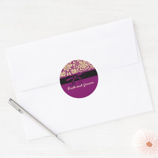 Paarse Damask Ronde Sticker (Envelop)