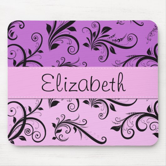 Paarse Damask, roze Damask, Jouw naam Muismat (Voorkant)