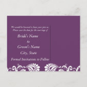 Paarse Damask sparen de Datum Aankondigingskaart (Achterkant)