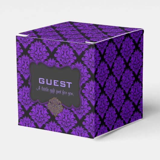 Paarse Damask-Square Party Favor Box Bedankdoosjes (Voorkant Zijde)