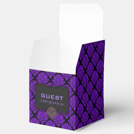 Paarse Damask-Square Party Favor Box Bedankdoosjes (Geopend)