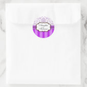 Paarse Damask Stripe Wedding Sticker (Tas)