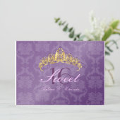 Paarse Damask Sweet 16/ tiara/amethyst uitnodiging (Staand voorkant)