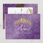 Paarse Damask Sweet 16/ tiara/amethyst uitnodiging (Voorkant / Achterkant)