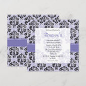 Paarse Damask Sweet Sixteen-uitnodigingen Kaart (Voorkant / Achterkant)