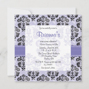 Paarse Damask Sweet Sixteen-uitnodigingen Kaart