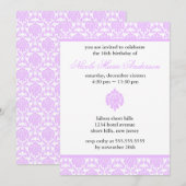 Paarse Damask Sweet Sixteen-uitnodigingen Kaart (Voorkant / Achterkant)