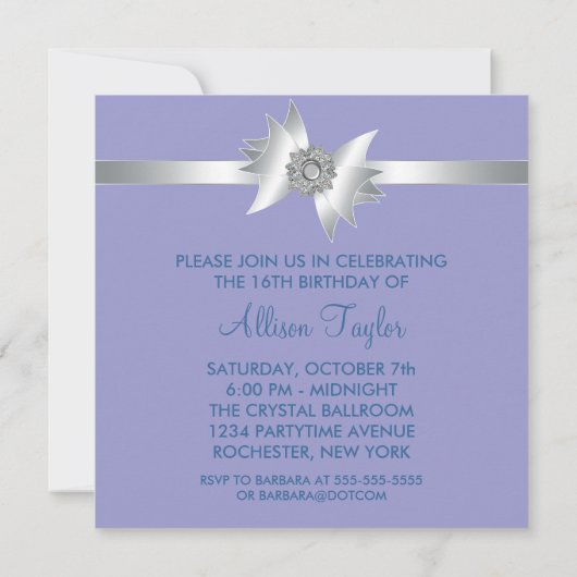 Paarse Damask Sweet Sixteen verjaardagsfeestje Kaart (Achterkant)