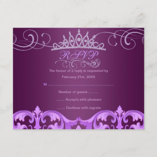 Paarse Damask & Tiara Verjaardag RSVP-kaart RSVP Kaartje