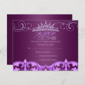 Paarse Damask & Tiara Verjaardag RSVP-kaart RSVP Kaartje (Voorkant / Achterkant)