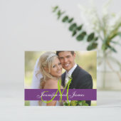 Paarse Damask trouwfoto Dank u Briefkaart (Staand voorkant)