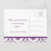 Paarse Damask trouwfoto Dank u Briefkaart (Achterkant)