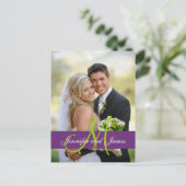 Paarse Damask trouwfoto Dank u Briefkaart (Staand voorkant)