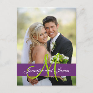 Paarse Damask trouwfoto Dank u Briefkaart