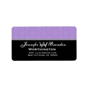Paarse Damask Trouwset Etiket
