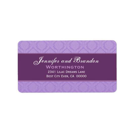 Paarse Damask Trouwset Etiket (Voorkant)