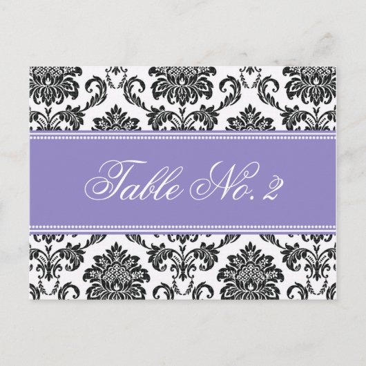 Paarse Damask Trouwtafel Nummer Briefkaart (Voorkant)