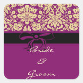 Paarse Damask Vierkante Sticker (Voorkant)