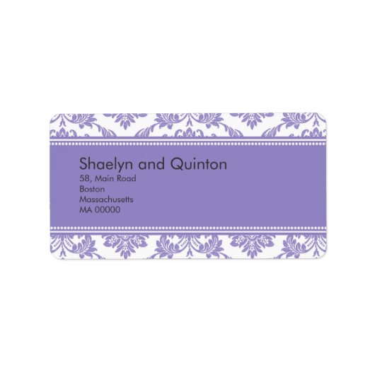 Paarse Damask Wedding Adresetiketten Etiket (Voorkant)