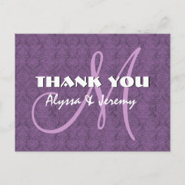 Paarse Damask Wedding Bedankt Monogram N802 Briefkaart
