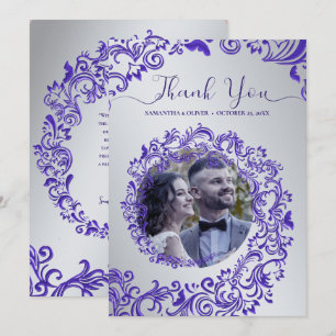 Paarse Damask Wedding Dank u fotokaart Bedankkaart