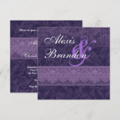 Paarse Damask Wedding Invitation G400 Kaart (Voorkant / Achterkant)