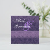 Paarse Damask Wedding Invitation G400 Kaart (Staand voorkant)