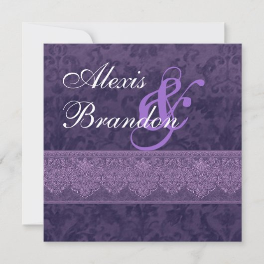 Paarse Damask Wedding Invitation G400 Kaart (Voorkant)