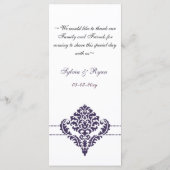 paarse damask Wedding menu (Achterkant)