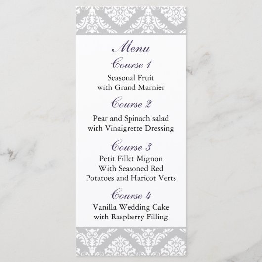 paarse damask Wedding menu (Voorkant)