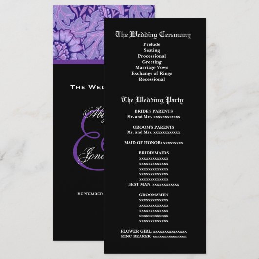 Paarse  Damask Wedding Program Programmakaart (Voorkant / Achterkant)