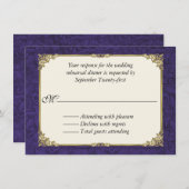 Paarse Damask Wedding Repetitie Diner RSVP Kaart (Voorkant / Achterkant)