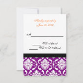 Paarse Damask Wedding RSVP-kaart | Oranje monogram RSVP Kaartje (Achterkant)