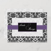 paarse damask Wedding Rsvp-kaart Uitnodiging Briefkaart (Voorkant / Achterkant)