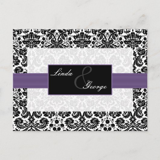 paarse damask Wedding Rsvp-kaart Uitnodiging Briefkaart (Voorkant)