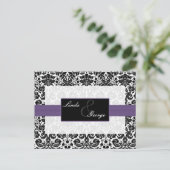 paarse damask Wedding Rsvp-kaart Uitnodiging Briefkaart (Staand voorkant)