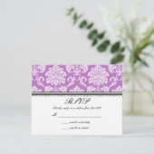 Paarse Damask Wedding RSVP Kaartje (Staand voorkant)