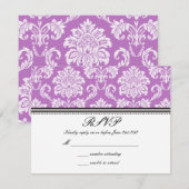 Paarse Damask Wedding RSVP Kaartje (Voorkant / Achterkant)