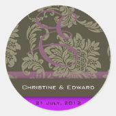 Paarse Damask Wedding Sticker (Voorkant)