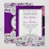 Paarse damask  witte lace bruiloft kaart (Voorkant / Achterkant)