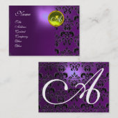 PAARSE DAMASKGEEL TOPAZ-MONOGRAM, violet Visitekaartje (Voorkant / Achterkant)
