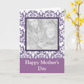 Paarse DamaskMoederdag Kaart (Gele Bloem)