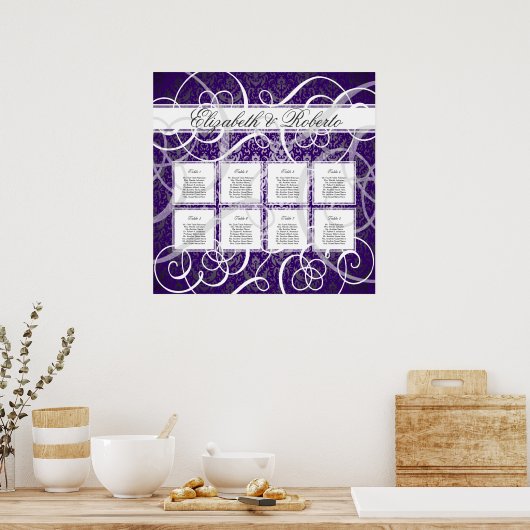 Paarse Damaskrullen 8 Tafelplaatjes Poster (Keuken)